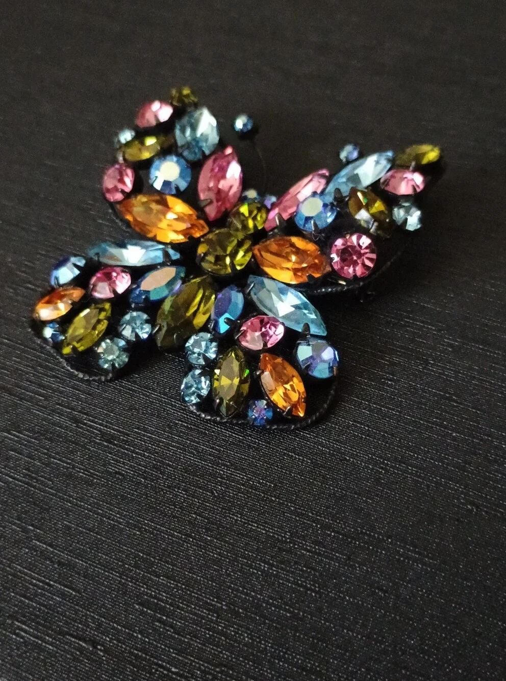 Vintage Regency Multicolor Crystal Butterfly Brooch - Women Jewelry